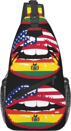 Generic Bolivia Bolivian American Flag Lips Sling Bag Lightweight Cross Body Bag With Zipper Chest Backpack For Casual Women Workout