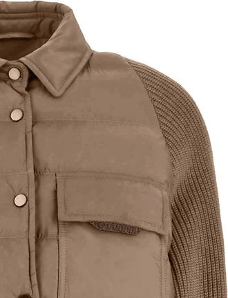 Brunello Cucinelli Goose Down with Wool Sleeves Down Jacket - Brown