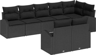 vidaXL Juego De Sof&aacute; Con Coj&iacute;n 8 Pcs Negro Rat&aacute;n Sint&eacute;tico Vidaxl