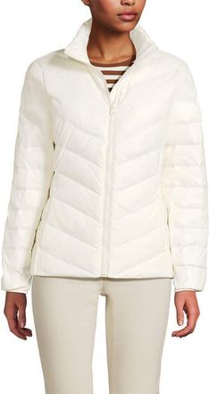 Lands End Wanderweight Ultralight Packable Chevron Quilted Down Jacket in Ivory at Nordstrom, Size X-Small