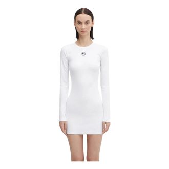 Marine Serre Moon Logo Ribbed Jersey Mini Jurk - Dames - Jurken - Wit - Maat: L Jersey