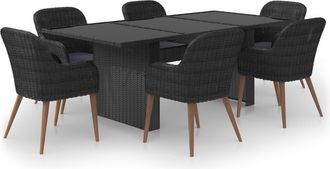 vidaXL Juego De Comedor Para Jard&iacute;n 7 Piezas Rat&aacute;n Sint&eacute;tico Negro Vidaxl