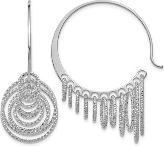 Diamond2Deal Sterling Silver Polished and Laser-cut Round Hoop Earrings