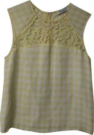 Sandro Checkered and Lace Sleeveless Top in Yellow Cotton