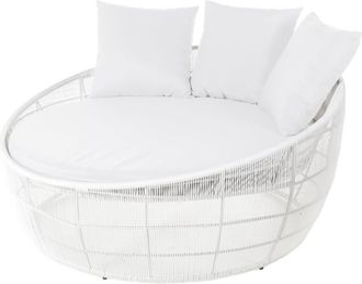 LOLAhome Sofá de jardín Dido redondo blanco de rattan sintético y acero