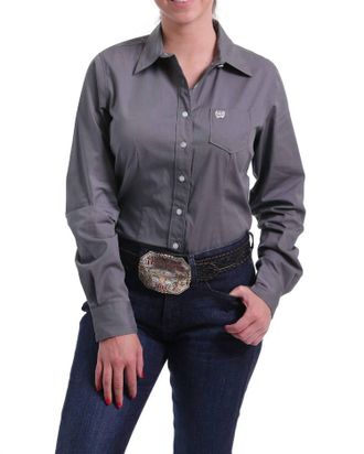 Cinch Solid Button Shirt In Grey