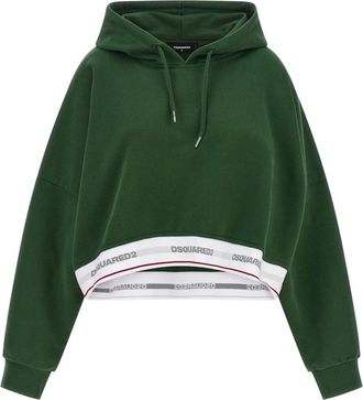 Dsquared2 Onion Cropped Fit Hoodie - Dames - Hoodies - Groen - XS - Katoen - Hoodies & sweatvesten