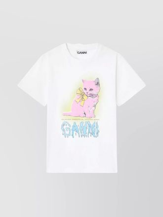 Ganni organic cotton t-shirt featuring kitty graphic
