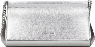 Michael Kors Clutches, female, Gray, Size: ONE SIZE Silver Metallic Leather Shoulder Bag