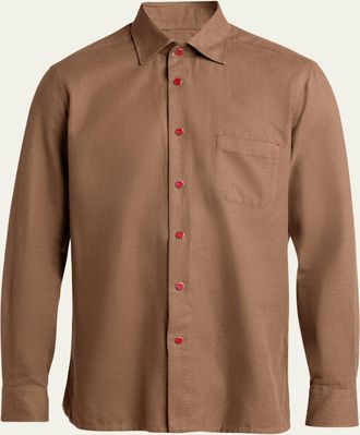 Kiton Mens Solid Cotton Pocket Snap-Front Shirt