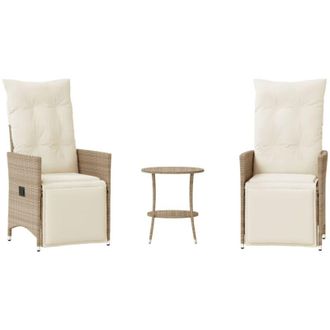 vidaXL Sillas Y Mesita De Jard&iacute;n 3 Piezas Rat&aacute;n Sint&eacute;tico Coj&iacute;n Beige Vidaxl