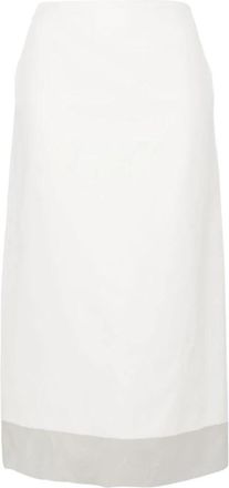 Sportmax Witte Zijde Mix Kokerrok - Dames - Midirokken - Wit - 2XS - Katoen - Rokken