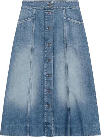 Valentino Poederblauwe Denim Midi Rok - Dames - Spijkerrokken - Blauw - M - Denim - Rokken