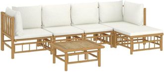 vidaXL Set De Muebles De Jard&iacute;n 6 Piezas Bamb&uacute; Y Cojines Blanco Crema Vidaxl