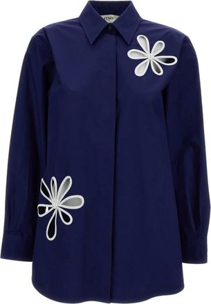 Fendi Shirts, female, Blue, Size: 2XS Cotton Poplin Shirt