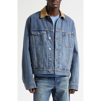 J.W.Anderson Corduroy Collar Denim Trucker Jacket in Mid Blue at Nordstrom, Size X-Large