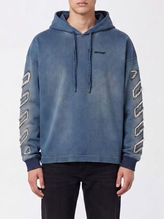Off-white Felpa hoodie in denim di cotone con logo a contrasto