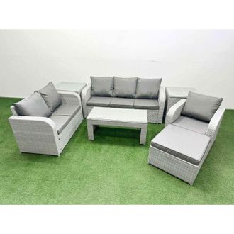 Fimous Patio pe Wicker 7 Seater Outdoor Rattan Furniture Sofa Sets with Oblong Coffee Table Reclining Chair Loveseat Sofa 3 Seater Sofa Big Footstool 2 Side