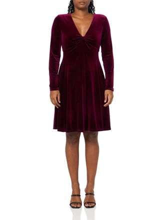 Tommy Hilfiger Womens 3/4 Sleeve V-Neck Stretch Velvet Dress, Majestic Wine, 20