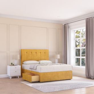 Sloomy Highbury Plush Velvet Memory Foam Bed Set With 2 Drawers, Mattress & Headboard in Gold | Size: Small Single