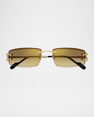 Cartier Men & apos;s Rimless Metal Rectangle Sunglasses