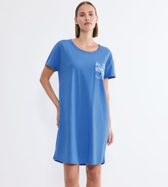 Triumph Nachthemd TRIUMPH Nightdresses NDK X 02, Damen, Gr. 36, N-Gr, ciel, Jersey, Obermaterial: 100% Baumwolle, Rundhals, Kleider Nachthemd, weich und atmun