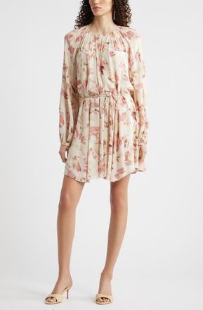 Nordstrom Floral Print Long Sleeve Minidress in Ivory-Pink Canvas Bloom at Nordstrom, Size Xx-Small