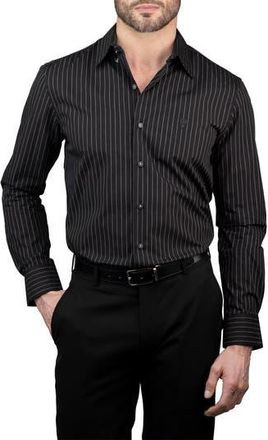 Karl Lagerfeld Trim Fit Pinstripe Cotton Dress Shirt in Gray at Nordstrom Rack, Size 16.5