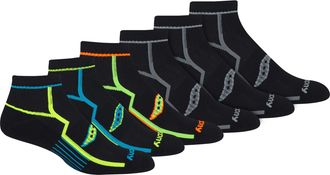 Saucony Mens Multi-Pack Bolt Performance Quarter Socks, Black (6 Pairs), XL