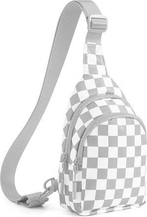 Generic Checkered Crossbody Bag for Women and Girls, Sling Bag Small Bag Backpack Chest Bag Fanny Packs Wallets Purses for Women (Checkered Light Grey)