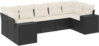 vidaXL Set De Comedor De Jard&iacute;n 7 Pzas Y Cojines Rat&aacute;n Sint&eacute;tico Negro Vidaxl