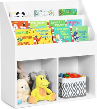 Costway Costway - Estanter&iacute;a Infantil Con 3 Compartimentos, Estanter&iacute;a De Juguetes Con Estantes Abiertos Y Altura, Librer&iacute;a De Madera Para Ni&ntilde;os, Para Aula, H