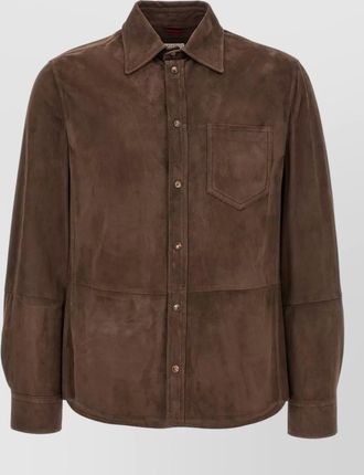 Brunello Cucinelli suede overshirt jacket buttoned cuffs pocket