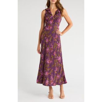 Treasure & Bond Ruffle Detail Sleeveless Midi Dress in Purple- Green Ferrah Bloom at Nordstrom Rack, Size Xx-Small