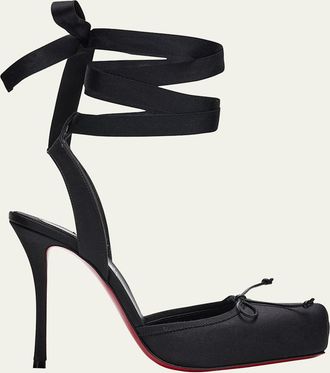 Christian Louboutin 100mm Cassia Silk Ankle-Tie Ballerina Pumps