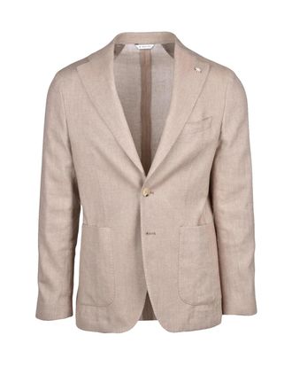 Manuel Ritz Beige Cotton and Linen Rounded Jacket with Unlined Interior