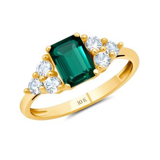 MAX + STONE 10k Yellow or White Gold Gemstone Emerald Cut Birthstone Anniversary Ring