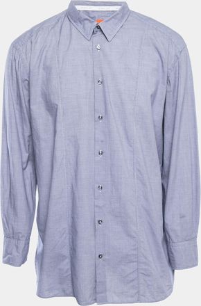 HUGO BOSS Boss Orange By Hugo Boss Blue Micro Checked Cotton Button Front Full Sleeve Shirt