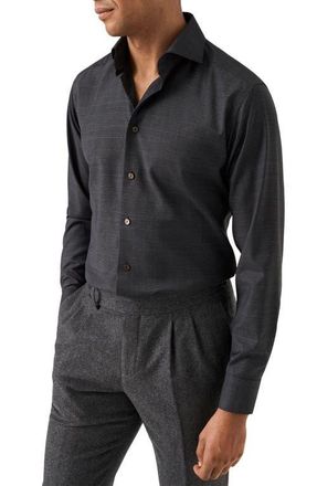 Eton Slim Fit Check Merino Wool Button-Up Shirt in Dark Grey at Nordstrom, Size 17.5