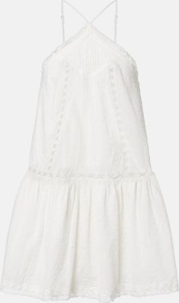 Poupette St Barth Nora lace-trimmed halterneck cotton minidress