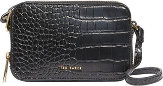 Ted Baker Stina Double Zip Croc Effect Mini Camera Bag Black