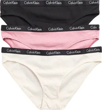 Calvin Klein 3-Pack Hashtag Rib Knit Bikini Briefs in Black/pink/ivory at Nordstrom Rack, Size Medium