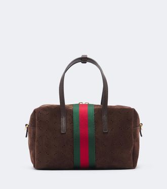 Gucci Web Stripe Small suede top-handle bag