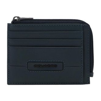 Piquadro Accessoires, Heren, Blauw, ONE Size, Leer, 6-Kaarten Lederen Kaarthouder met Muntvakje