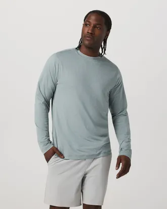 Vuori Clothing Long Sleeve Ponto Performance Tee | Misty Blue Heather | Medium