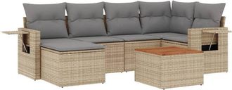 vidaXL Juego De Sof&aacute;s Jard&iacute;n Con Cojines Beige Mezcla 7 Pzas Rat&aacute;n Pe Vidaxl