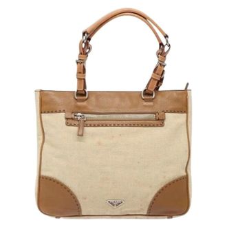 Prada Pre-owned Tote Bags, female, Beige, Size: ONE SIZE Pre-owned Canvas Tote Bag