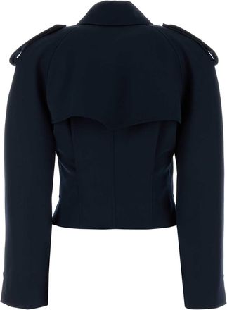Alexander McQueen Womens Midnight Blue Wool Trench Coat Navy Db Epaulet Dt Outwr