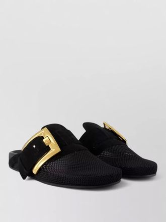 Balmain anthem suede mules large buckle mesh