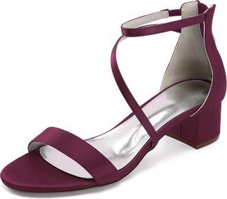 Generic Womens Low Block Heel Satin Bridal Open Toe Chunky Heels Wedding Shoes Pearl Wedding Heels Bridal Shoes 4.5Cm,Burgundy,10 UK